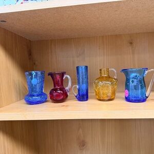 Handblown Mini Glass Pitcher & Vase Collection - Blue, Red, Amber